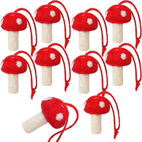 ROSEONE 10 Stück Christbaum Pilz Dekorationen,Rot Filz Pilz Anhänger Weihnachtsbaum Deko zum Aufhängen Ornament Weihnachtsanhänger Baumschmuck für Hochzeit Weihnachten Xmas Deko Weihnachtsdeko,5*3cm