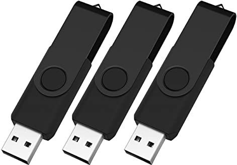 Vixelle 3 Pack 32GB USB Stick All-Black USB Flash Drive – Stylish 360° Metal Swivel USB Memory Sticks with Keychain Loop – Portable USB Pen Drive Bulk Pack for PC, Mac, TV, Car Audio, Video