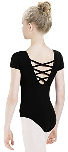tanzdunsje Ballettanzug Mädchen Ballett Trikot Kinder, Ballett Body TanzBody Turnanzug Gymnastikanzug Trikot für Kinder Damen, 130 Schwarz