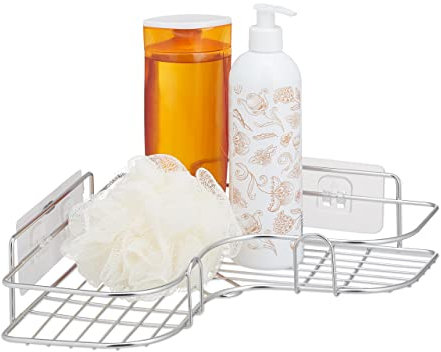 Relaxdays Duschablage Ecke, HxBxT: 7x26,5x26,5 cm, Duschkorb zum Kleben, Edelstahl, Duscheckregal für Shampoo, silber
