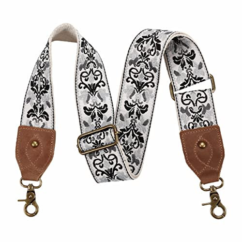 Taschengurt-2breiter Schulterriemen aus Rindsleder, verstellbarer Ersatz, Crossbody-Taschenriemen mit mehreren Mustern für Handtaschen, Crossbody-Taschen, Umhängetaschen (Hellgrauer Jacquard)