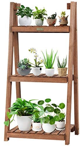 TANGZON Wooden Folding Plant Stand, 3 Tier Flower Planter Ladder Display Rack, Indoor Outdoor Plant Pots Holder for Home, Garden, Backyard & Balcony (Dark Brown, 45 x 38 x 95cm)