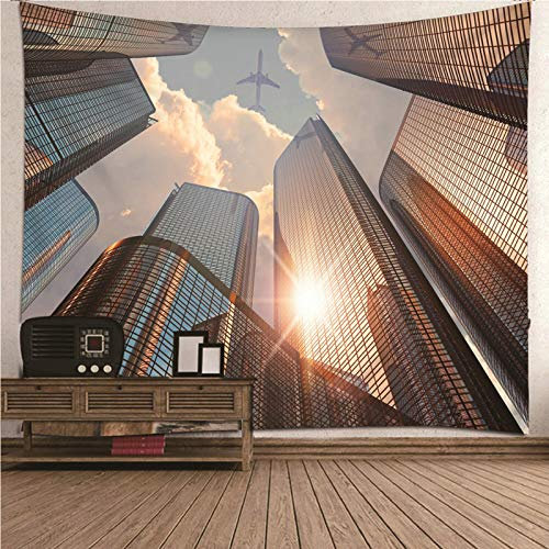 EHOMERY Wandteppiche Modern Wandtuch Länglich Weiß Grau Stadt Und Flugzeug Frauen Wandtuch Psychedelic Bunt Wandbehang Deko Wandschmuck Groß Schlafzimmer Wohnzimmer Wanddekoration 240X220Cm