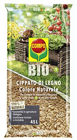 COMPO Cippato di Legno, Colore Naturale, Per la Pacciamatura e la Decorazione, Consentito in Agricoltura Biologica, Sacco 45 L