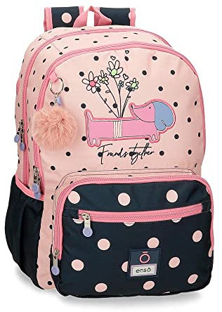 Enso Friends Together Schulrucksack mit doppeltem Fach, anpassbar, Rosa, 32 x 44 x 17 cm, Polyester 23,94 l, Rosa, Schulrucksack mit Zwei Fächern, anpassbar an den Trolley