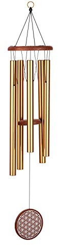 Sonic Energy Meditation Chime – 90 cm, Bronze, Flower of Life – Windspiel mit 5 Klangstäben, 432 Hz – Dekoration für Innen- und Außenbereich (FOLMC36B)