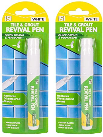 2 x White Grout Revival Pen Water Based Non-Toxic 60m Coverage