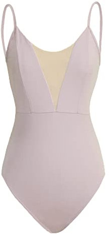 ROYAL SMEELA Damen Ballett Tanz Trikot - Mesh-Stoffnähte, Spaghetti-Träger, V-Ausschnitt, Handwäsche, Grau, S, M, L, XL, XXL