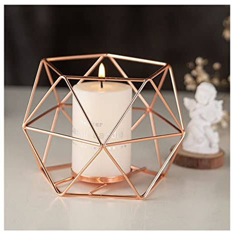 Bougeoir Bougeoir en Métal Pentagonal en Or Rose, Décorations pour La Maison, Fête d'anniversaire, Décorations des Fêtes (Color : Rose Gold)