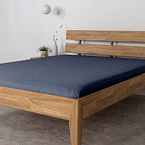 AGAPIE - Bambus Lyocell Spannbettlaken 160x200x35 cm - Dunkel-Blau, 100% Bio Oeko-Tex 100, für Allergiker, Antibakteriell, Ganzjahres-Bettwäsche, Atmungsaktiv, Geruchshemmend, Besonders sanft