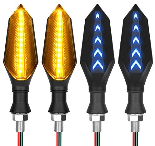URAQT Indicatori di Direzione per Moto, 4 Pezzi Bicolore LED, 17 LED, 12V Ambra e Blu Luci di Marcia Diurna, Frecce Universali Impermeabili