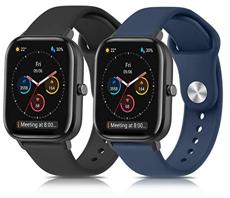 Mugust 2 Stück Armband für Amazfit GTS 2 Mini/GTS 2 / GTS 3 / GTS 4 / GTS 4 Mini, 20mm Neues Sport Silikon Ersatzarmband für Amazfit Bip U/Bip U Pro/Bip 3/Bip 3 Pro/Bip Lite, Schwarz+Navy Blau