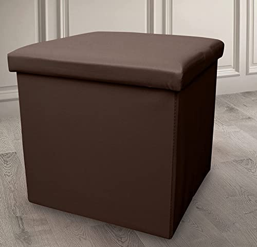 Artistic Fashionista Limited Ottoman Storage Box Faux Leather Folding Footstool Rest Seat Storage Stool Toys Chest Bench Blanket Linen Laundry Box (Small 38x38cm, Brown)