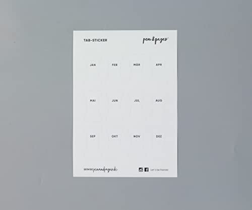 pen & pages® Tab Sticker ''Monate'' - Monats-Register zum Ankleben (transparent/schwarz)