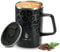 Ideus® Kaffeebecher 470 ml (16 oz), doppelwandige vakuumisolierte Kaffee- und Teetasse aus Edelstahl mit rutschfestem Griff und Schiebemoduldeckel und großem Volumen (Leapord Schwarz)