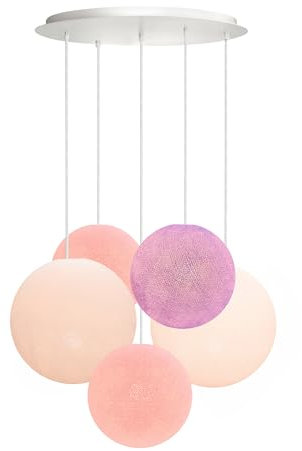 CREATIVECOTTON Dreistrahlige höhenverstellbare LED Hängelampe mit handgearbeiteten Kugeln aus Baumwolle (Blumenwiese - 5-flammig)