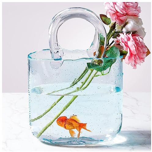 Vase en Verre Transparent, Vase à Bulles Vase Decoratif Vase De Sac à Main pour Fleurs, pour Centres De Table,Style1-Blue