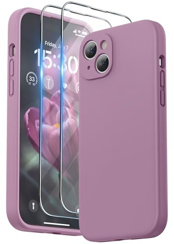 SURPHY Design for iPhone 15 Plus Case, Liquid Silicone Protection for Each Lens [2 x Screen Protectors & 1 x Lanyard] Shockproof Cover for iPhone 15 Plus 6.7 inch 2023, Lilac Purple