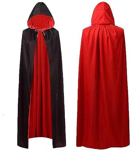 Huayifa Hooded Cape Witch Cosplay Accessories Adult/Fancy Dress Costume for Masquerade, Halloween, Family Party, 140cm (Black Red)