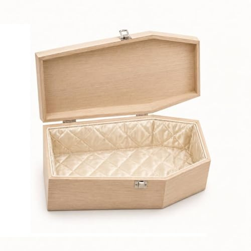petbye Holz Kleintiersarg mit Satin Innenverkleidung - Größe L für kleine Haustiere - Tiersarg mit festem Metallverschluss - Sarg Natur aus hochwertigem Holz