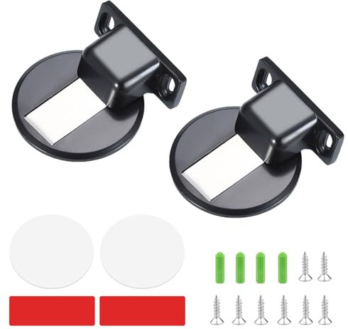 KWJEIULSOQ 2 Stück Türhalter Türstopper Boden Türklinkenpuffer Magnetischer Türstopper Edelstahl Türstopper Magnetisch Türstopper Schwarz Türgriff Stopper Türfeststeller mit Klebeband und Schrauben