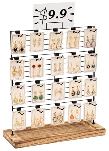 Miratino Ohrring-Präsentationsständer zum Verkauf, Holz-Schmuck-Display zum Verkauf mit 20 abnehmbaren Haken, Ohrring-Halterung, Ständer für Ohrringkarten, Schlüsselanhänger, Armbänder (braun)