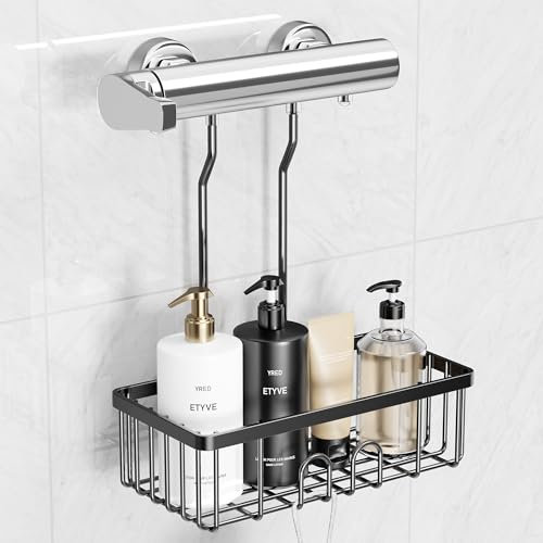 Pickpiff Étagère de douche à suspendre - Noir - En acier inoxydable - Sans perçage - Organiseur de salle de bain - Noir - 30 x 13 x 37,5 cm