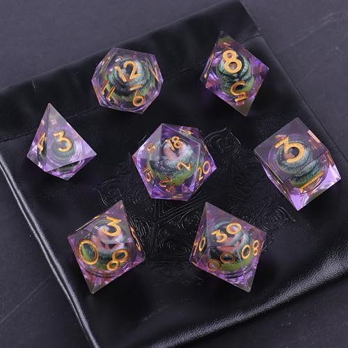 7 Stück DND Drehbar Drachenauge Würfel Set, Lila Polyedrische Würfel Mit Drachenauge Enthält D20, Würfelset DND Zubehör Starter Set Von Null Zum Meister DND Geschenk