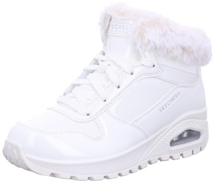 Skechers Damen UNO Rugged Fiesty Winter Stiefelette, White Patent Duraleather/Faux Fur, 38 EU
