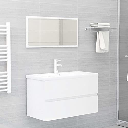 RAUGAJ Möbel-Sets, Badezimmer-Möbel-Sets, 2-teiliges Badezimmermöbel-Set-Hochglanz-Weiß-Holzwerkstoff