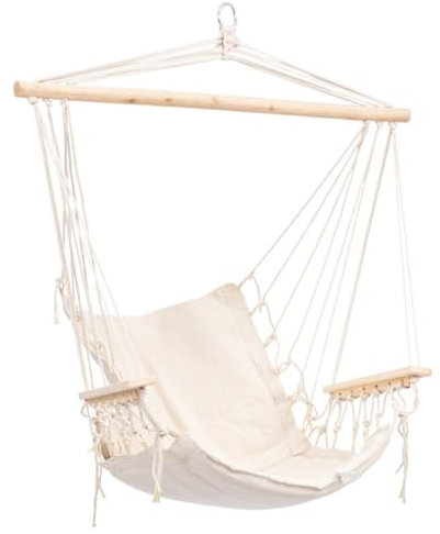 majowo® Hängesessel Outdoor Hängestuhl Brasil | Größe: 80 x 100 cm Beige | Stabiler Sicherer | Hängesitz bis 120 kg für Erwachsene & Kinder | Aufhängung Indoor Schlafzimmer und Garten