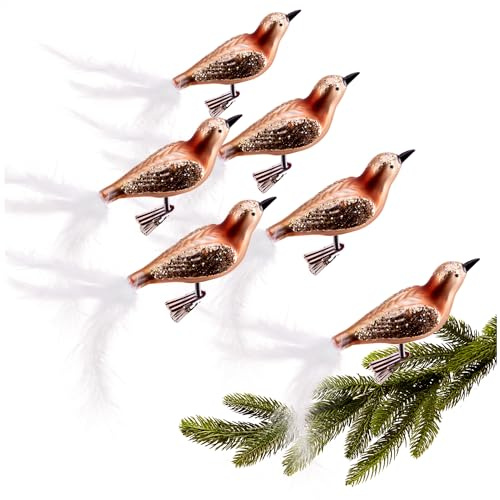com-four® 6X Vogel auf Clip - glänzende Vögel mit Langen, weißen Schwanzfedern - Zierschmuck für die Wohnung - Raumdeko mit kleinen Pailletten