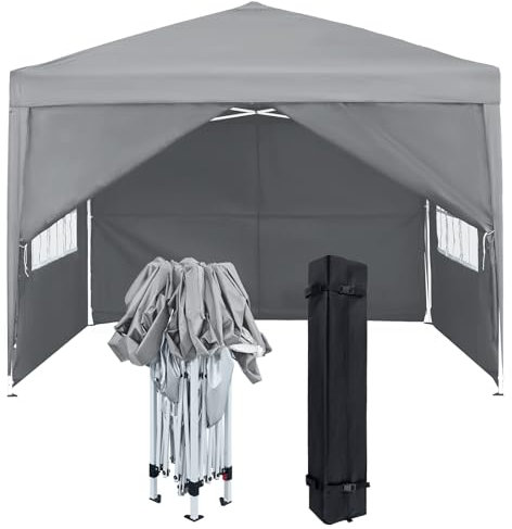 FIVMEN Pavillon 3x3m Faltpavillon mit Seitenteilen und Fenstern und Tragetasche Faltzelt Polyester UV Schutz Faltbar Partyzelt Wasserdicht Windschutz Gartenpavillon Zelt Outdoor, Type B (Grau)