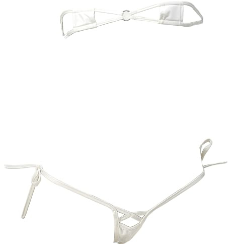 Gotisk mikrobikini sträng mini baddräkt liten string baddräkt badkläder, Vitt, XS-M