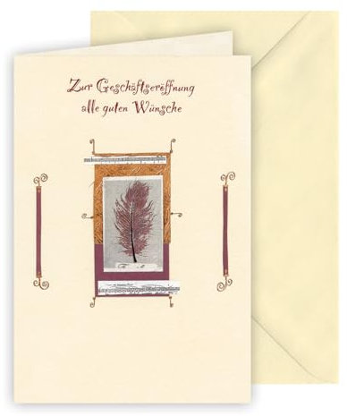 KE - Geschäftseröffnung Glückwunschkarte, inkl. Umschlag, DIN B6 Format, Personalisierte Erfolgswünsche, beige, Motiv: Feder