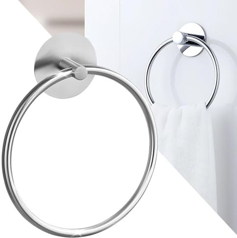 Norhogo Towel Ring Rail Self Towel Holder, silver Bathroom Towel Ring, Towel Hanger for Bathroom Organizer, Kitchen Storage, Wall Mounted Self Adhesive Hand Towel Rails for Kitchen Bathrooms (Silver)