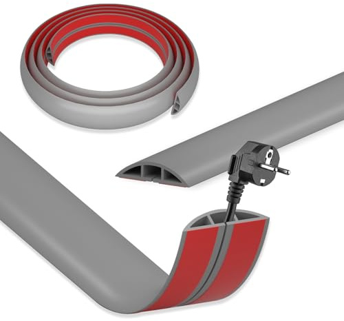 DIKARIYA Passage de Cable au Sol Gris, 3mx50mm Cache Cable Sol, Petit Canal de Câble Flexible, Goulotte Passe Cable, PVC Cache Fil Électrique Sol Auto-Adhésif Montage pour Tous Les Câbles Bureau