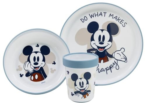 SET 3 PCS VAJILLA PREMIUM BICOLOR ANTIDESLIZANTE MICKEY MOUSE FULL OF SMILES