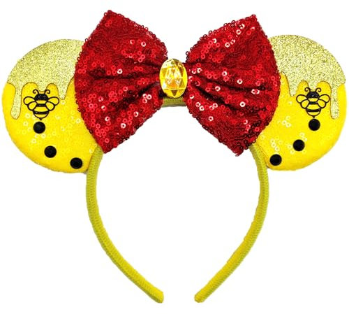 Viwind Mouse Ears Headbands, Shiny Pooh Bear Bows Ears Hairbands for Women and Men, Cartoon Costume Theme Festival Birthday Party Decorations Hair Accessory