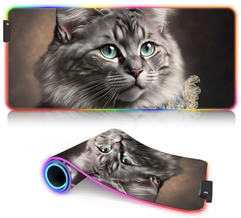 Gaming Mouse Pad Mat Professional Glorious Magnificent cat LED XXL Keyboard Mouse Pad ROG Extended Large Mice Pad (90x40x0.3) cm Office Desk Mat