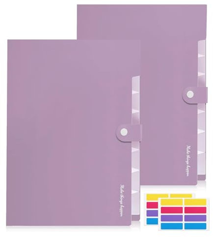 KONVINIT Lot de 4 classeurs extensibles A4, porte-documents avec 8 pochettes pour documents, pour le bureau, l’école et la maison (violet)