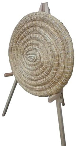 Seelloo, Runde Strohscheibe Set, Zielscheibe bogenschießen Kinder, Lernen, Spaß, Auszeit, Festival, Ø 80 x 8 cm, Natürliche Farbe, mit Ständer 145 cm