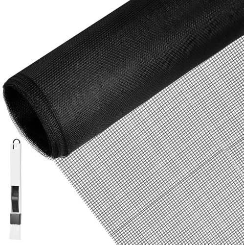 BUZIFU Zanzariera Rete in Fibra di Vetro, Zanzariera a Rete per Finestre 150 * 270cm Ricambio Rete Zanzariera per Finestra Resistente a Raggi UV con 1 Spazzola per la Pulizia 2 in 1 (Nero)