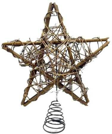 RmKbe Estrella de ratán para árbol de Navidad, decoración rústica para árbol de Navidad, decoración de árbol de Navidad de ratán natural, decoración para interiores