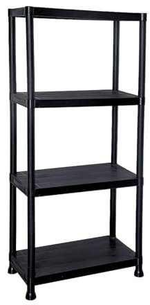 4 Tier Shelving Unit Plastic Storage Unit Warehouse Garden Storage Shelves for Garage Lightweight Shelf Units for Garages Sheds Racking Shelving 3/4/5 Tiers Workshop Unit Unit (4 Tier Shelf Rack)