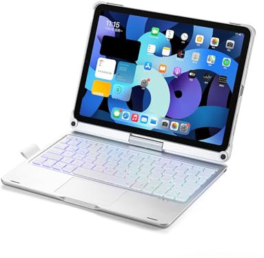 Funda Teclado para iPad Air 11 Pulgadas (M2)/Air5/Air4/iPad Pro11 2022/2021/2020, Giratoria 360,Contener Ñ, Retroiluminación Bluetooth Touchpad Teclado Cover con Portalápices,Plata