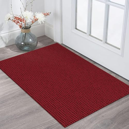 KOZYFLY Chrismas Doormat Indoor 2x3 ft Small Area Rugs Washable Front Door mat Non Slip Rubber Backed Indoor Outdoor Entry Rug Cotton Entrance Rugs for Front Porch Bathroom Kitchen, Red/Black
