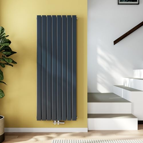 EMKE Radiateur Petit, 1600x620 mm, Anthracite,1988 W,Panneaux Double | Radiateur Vertical, Radiateur Plat Étroit pour Salle de Bain, Conception à Raccordement Central
