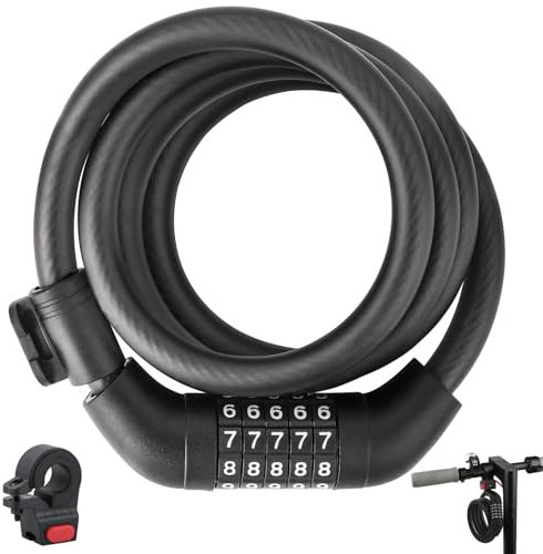 E-Scooter-Schloss, Fahrradschloss, 1,2 m, hohe Sicherheit, 5-stelliges Zahlenschloss, robustes Anti-Diebstahl-Schloss mit Montagehalterung für Xiaomi M365/Ninebot/Segway-Roller/Moto/Fahrradschloss