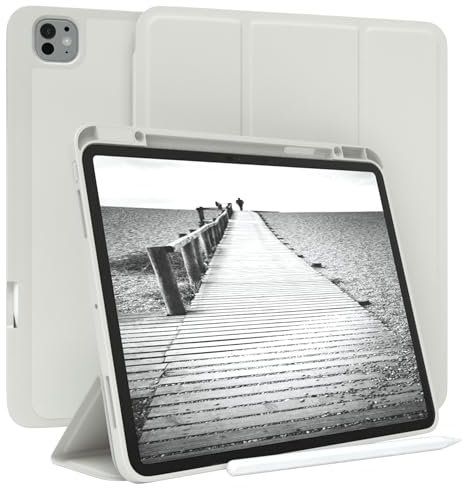 EAZY CASE - Schutzhülle mit Stifthalter für Apple iPad Pro (2024) Case 12,9 Zoll Hülle mit Stifthalterung Tablet Cover Touchpen Smartcase aufstellbar Klappcase Auto Sleep Wake Up Etui Grau